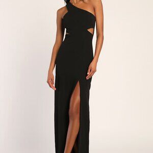 NWT Lulus Show-stopping Style Black One-shoulder Cutout Maxi Dress - Size S